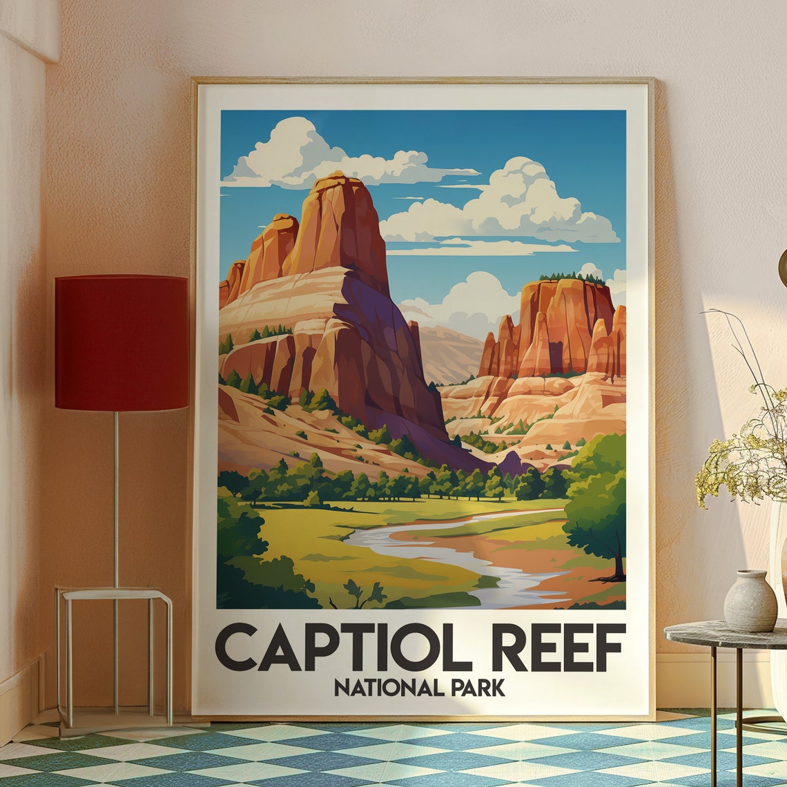 Captiol Reef National Park Red Rock Cliffs Vintage Travel Poster - Image 2