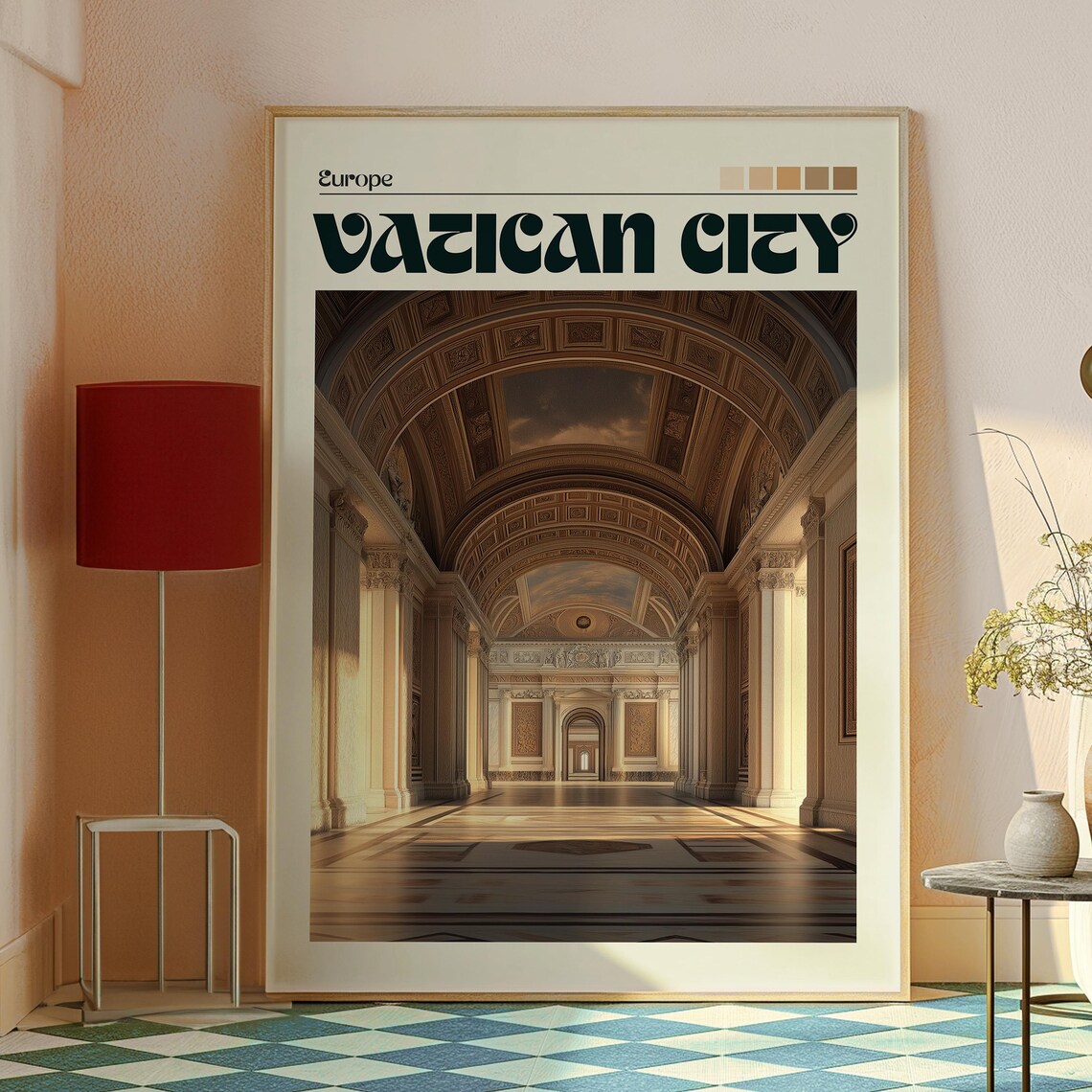 Vatican City Europe Grand Vaulted Hall Columns Coffered Art Poster - Image 2