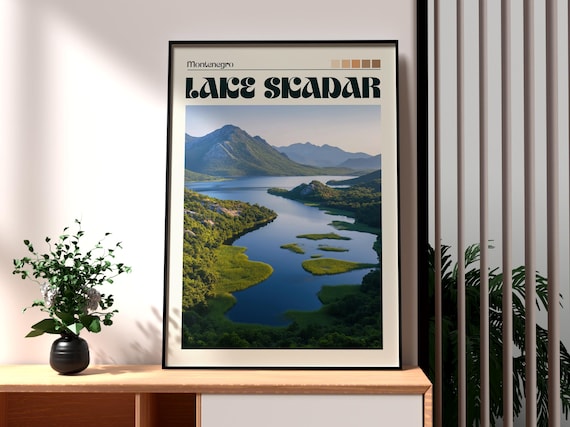 Lake Skadar Montenegro Aerial Green Islands Mountain Lake Poster