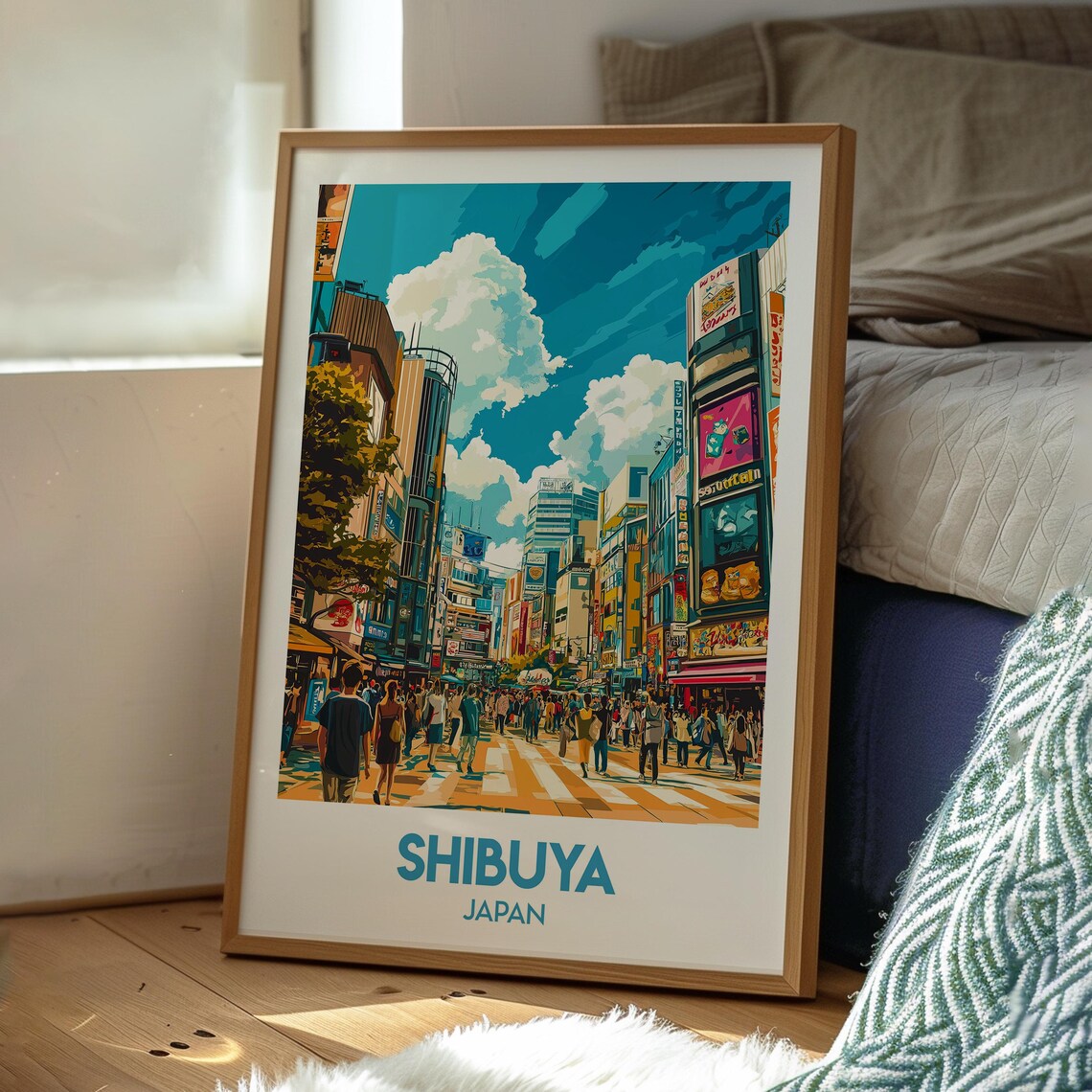 Shibuya Japan Neon Crossing Busy Crowd City Street Travel Poster - Image 3