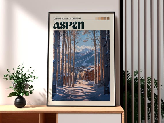 Aspen Poster Colorado Skiing Art Usa Rocky Mountains Wall