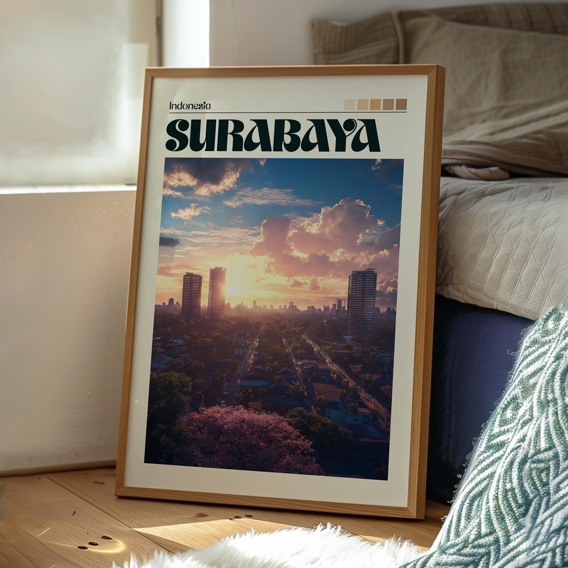 Surabaya Indonesia City Skyline Sunset Skyscrapers Urban Travel Poster - Image 3