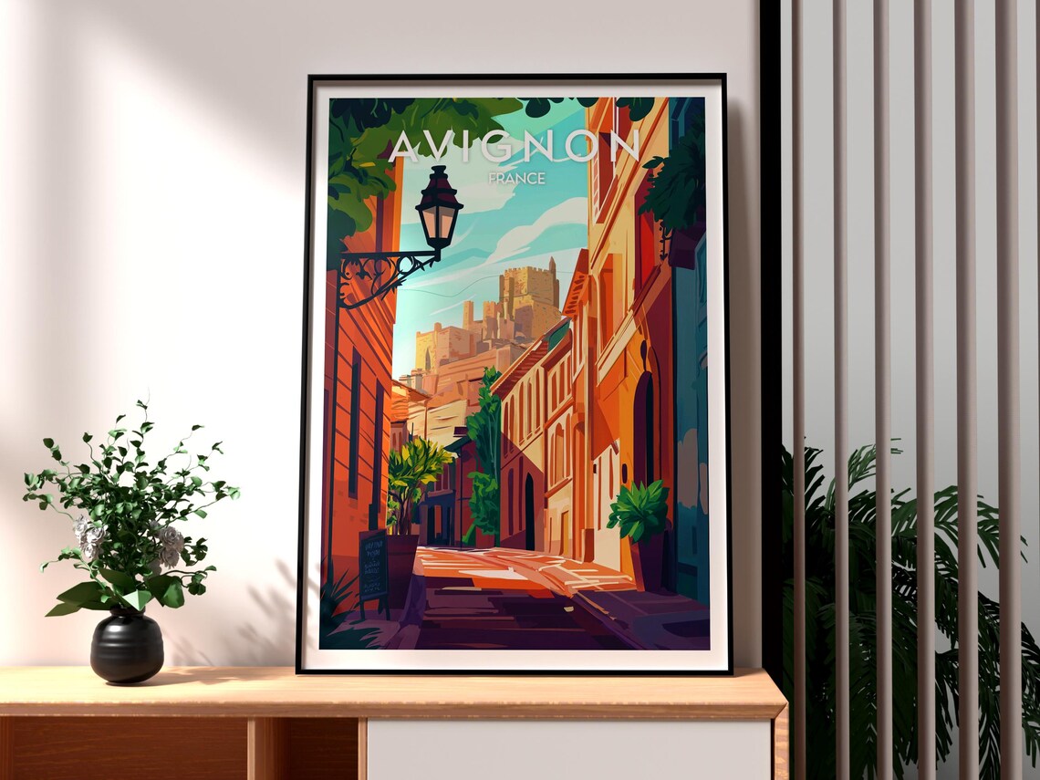 Avignon France Provence Old Town Street Palais des Papes Travel Poster
