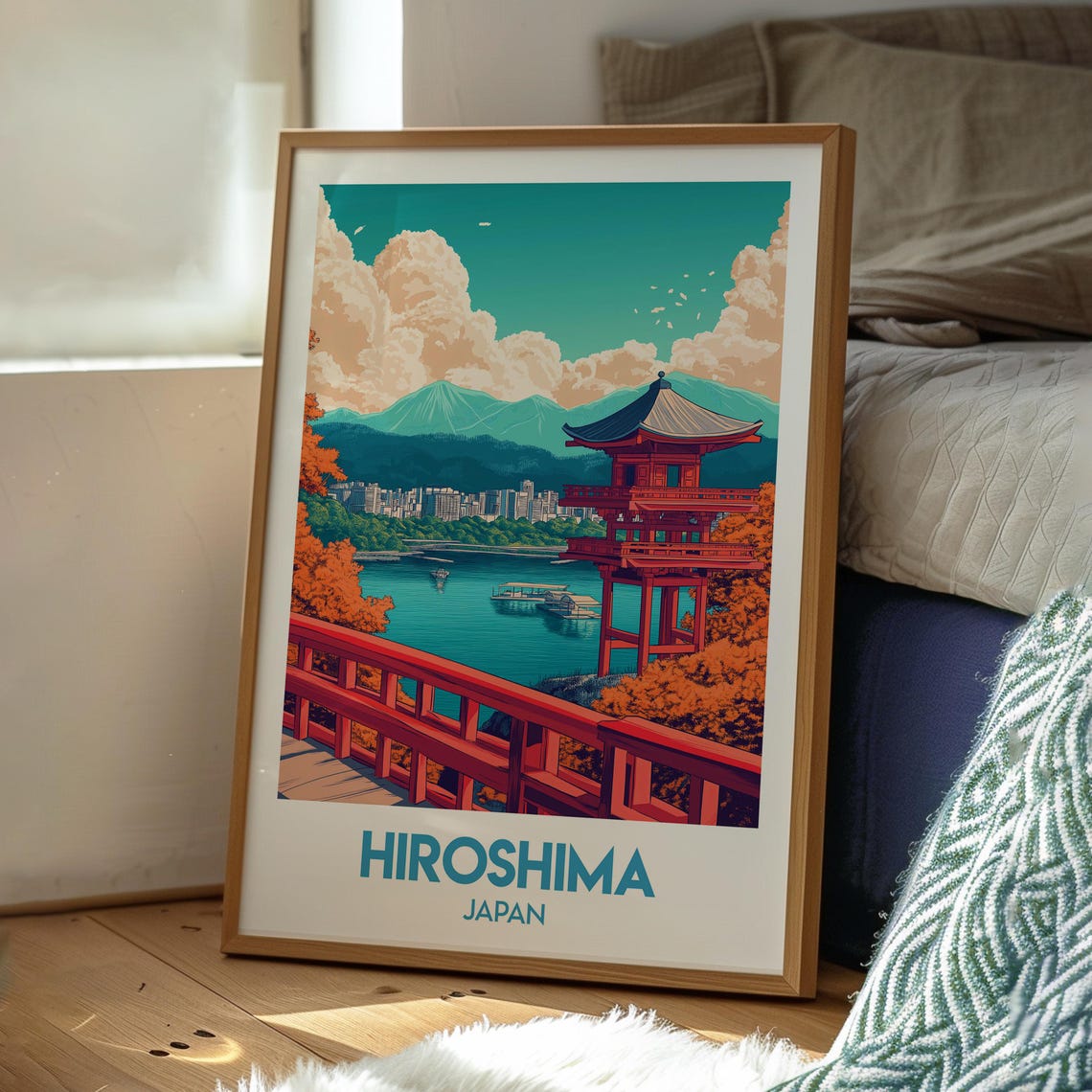 Hiroshima Japan Itsukushima Shrine Red Bridge Pagoda Travel Poster - Image 3