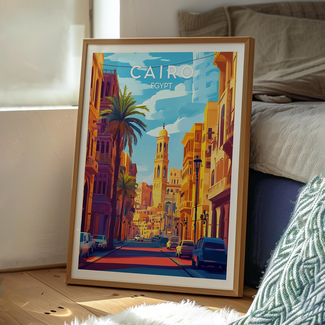 Cairo Egypt Historic City Street Minaret Palm Sunset Travel Poster - Image 3