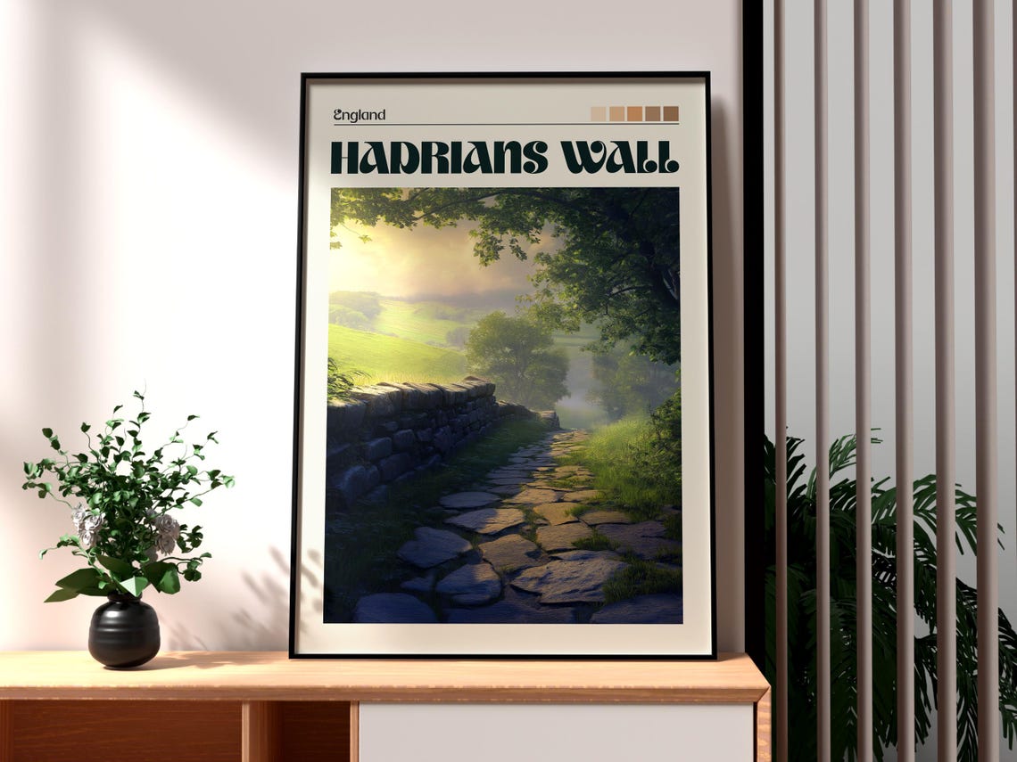 Hadrians Wall England Roman Ruin Countryside Walk Heritage Poster
