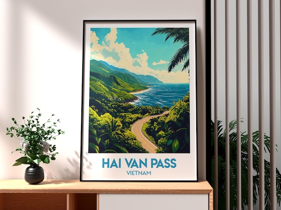 Hai Van Pass Vietnam Coastal Mountain Road Ocean View Travel Poster
