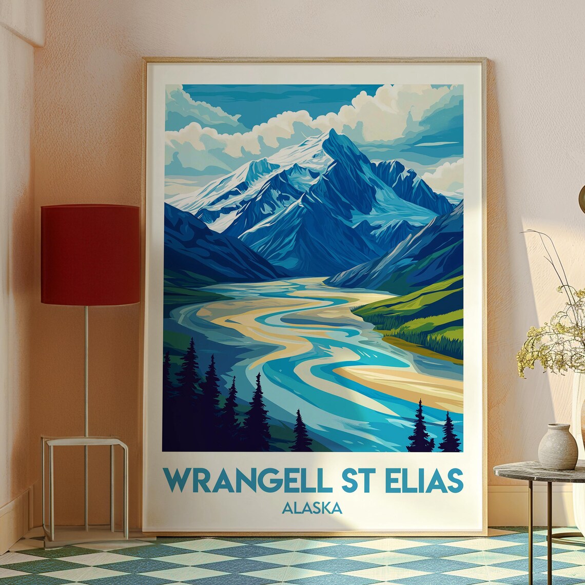 Wrangell St Elias Alaska Snowy Peaks Braided River Wilderness Travel Poster - Image 2