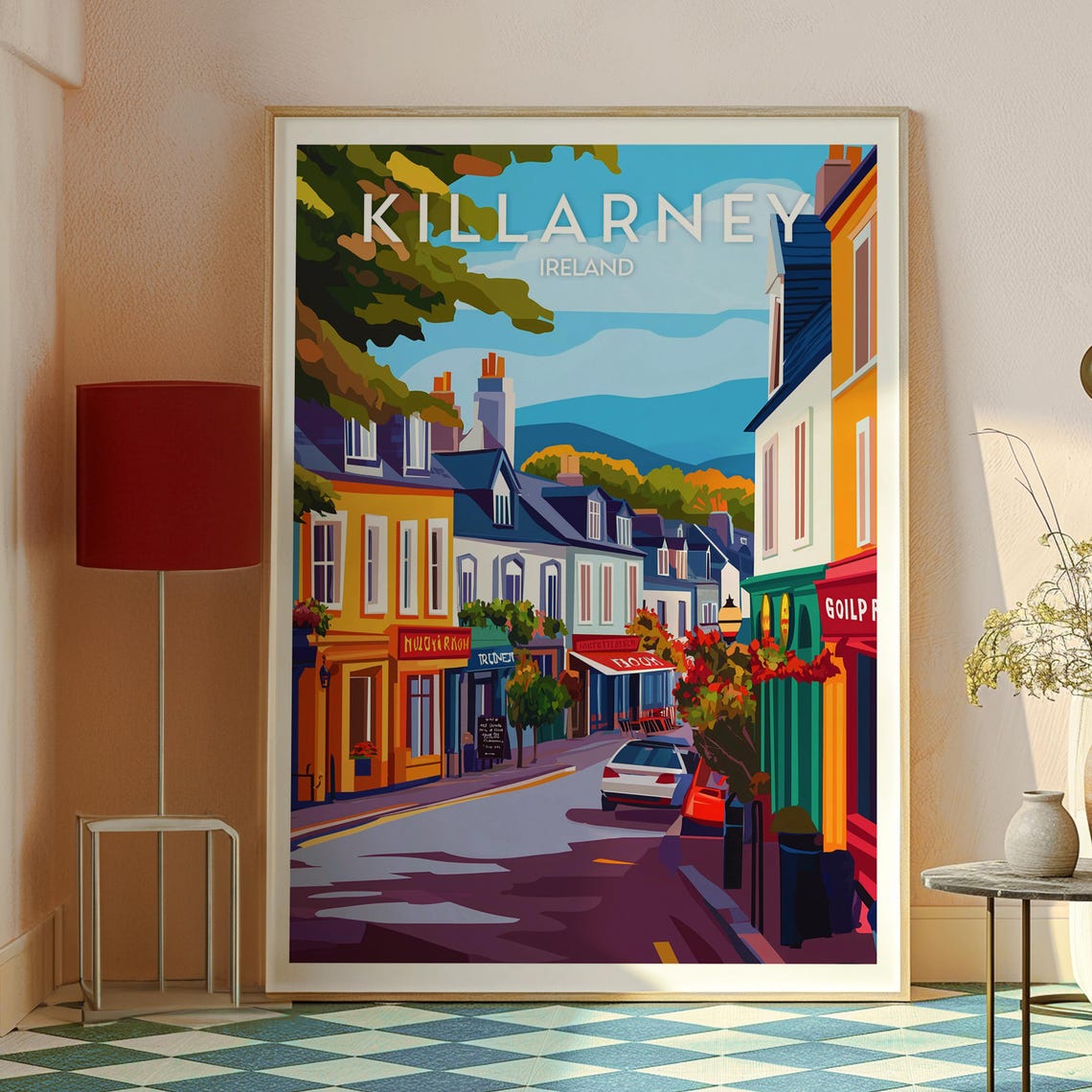 Killarney Ireland Vibrant Main Street Mountain Backdrop Town Poster - Image 2