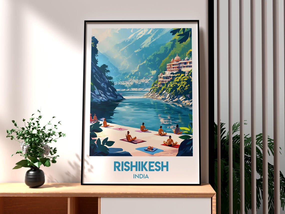 Rishikesh India Ganges River Yoga Ashram Himalaya Travel Poster