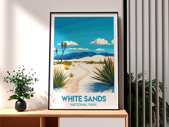 White Sands National Park Dunes Desert Mountains New Mexico Travel Poster