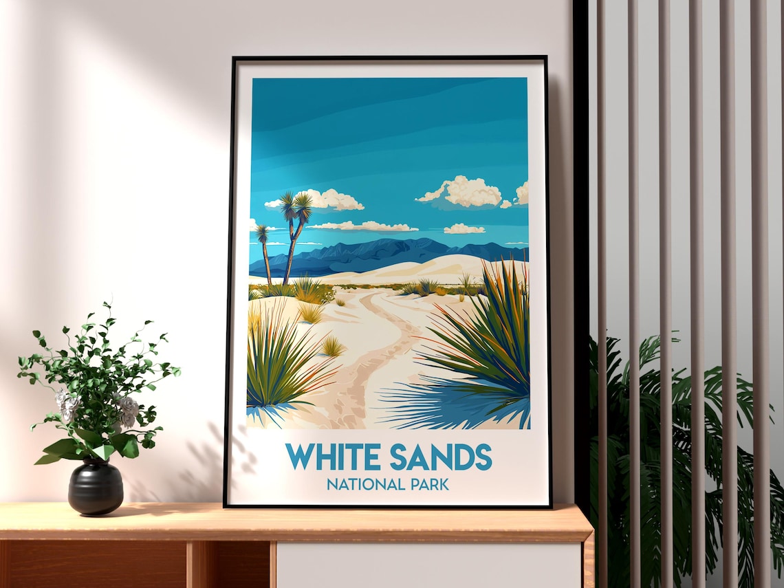 White Sands National Park Dunes Desert Mountains New Mexico Travel Poster