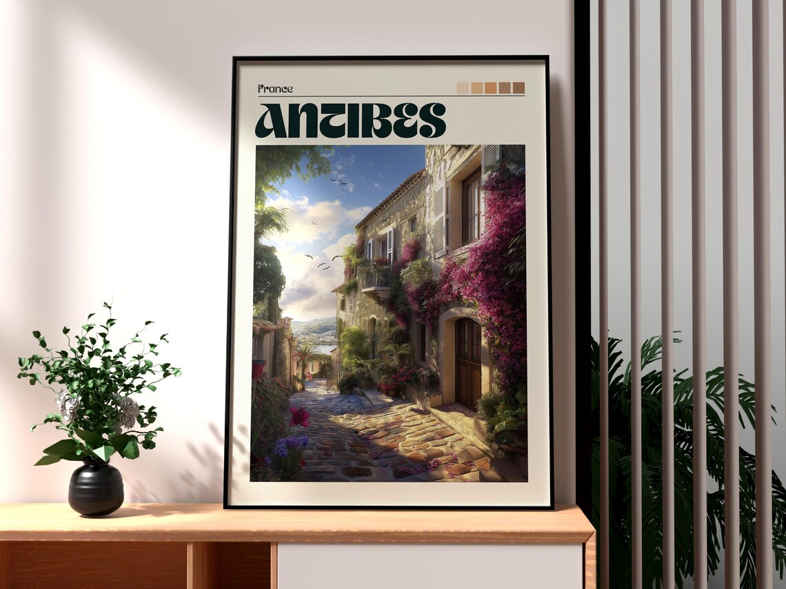 Antibes France Riviera Old Town Street Vintage Travel Poster