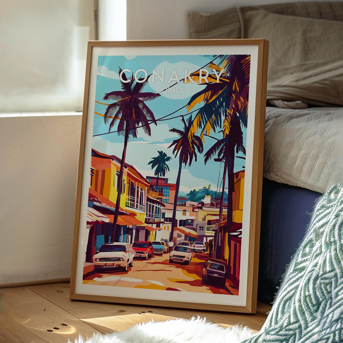 Conakry Guinea West Africa Palm Lined City Street Retro Travel Poster - Image 3