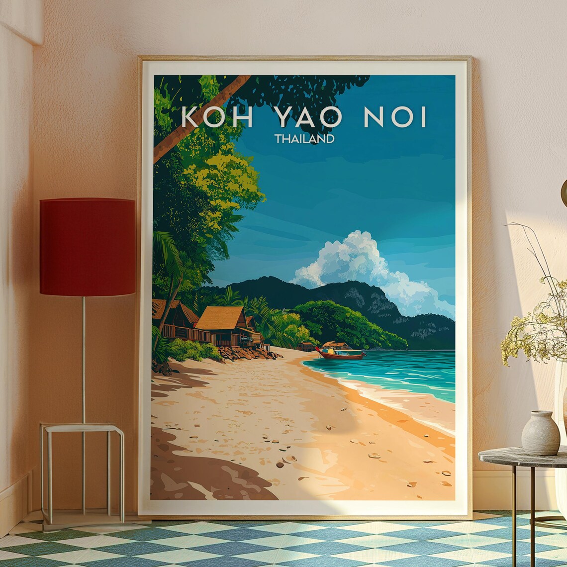 Koh Yao Noi Thailand Tropical Beach Huts Mountain Travel Poster - Image 2