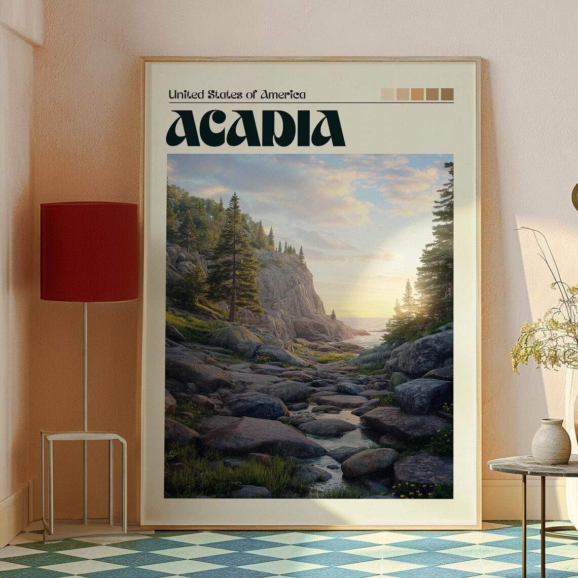 Acadia National Park Maine Rocky Coastline Sunset Travel Art Poster - Image 2