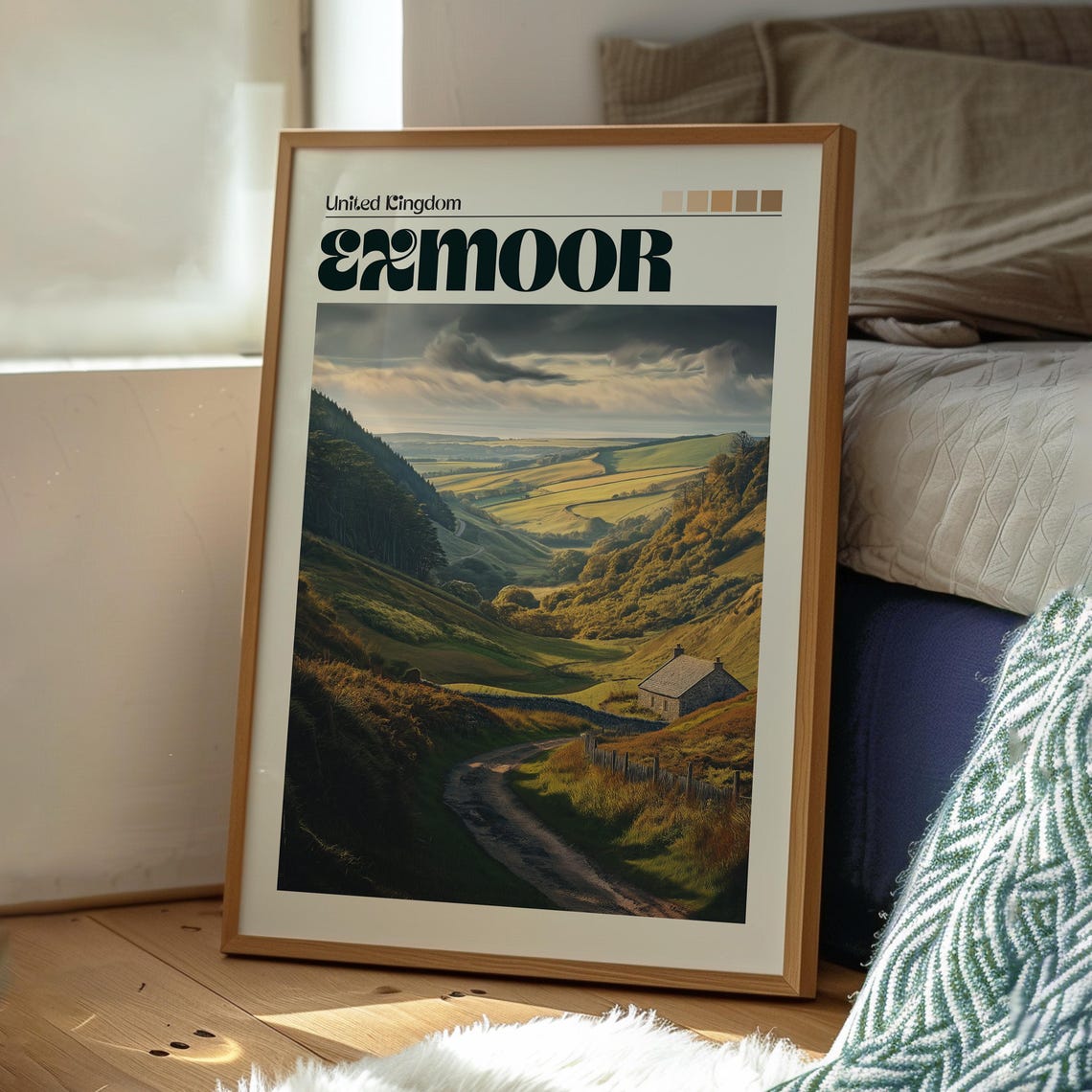 Exmoor United Kingdom Rolling Green Valley Cottage Path Poster - Image 3