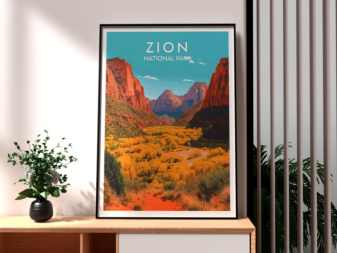 Zion National Park Utah Red Rock Desert Canyon Travel Poster