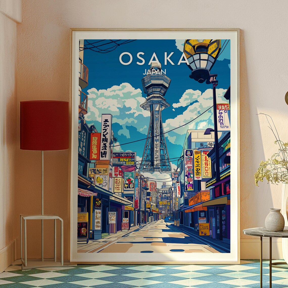 Osaka Japan Tsutenkaku Tower Shopping Street Neon Signs Shinsekai Travel Poster - Image 2