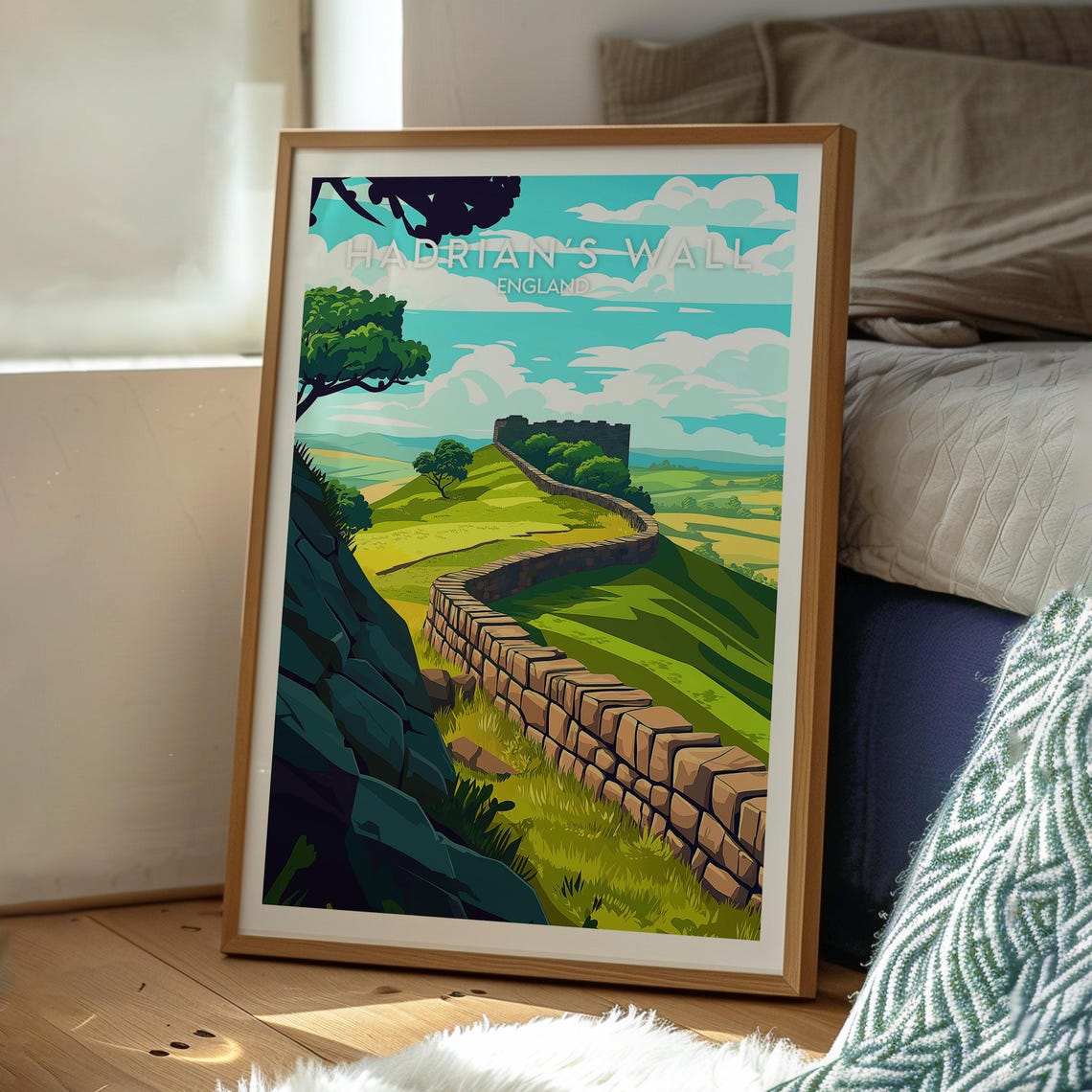 Hadrian's Wall England Rolling Hills Fort Sunset Travel Poster - Image 3