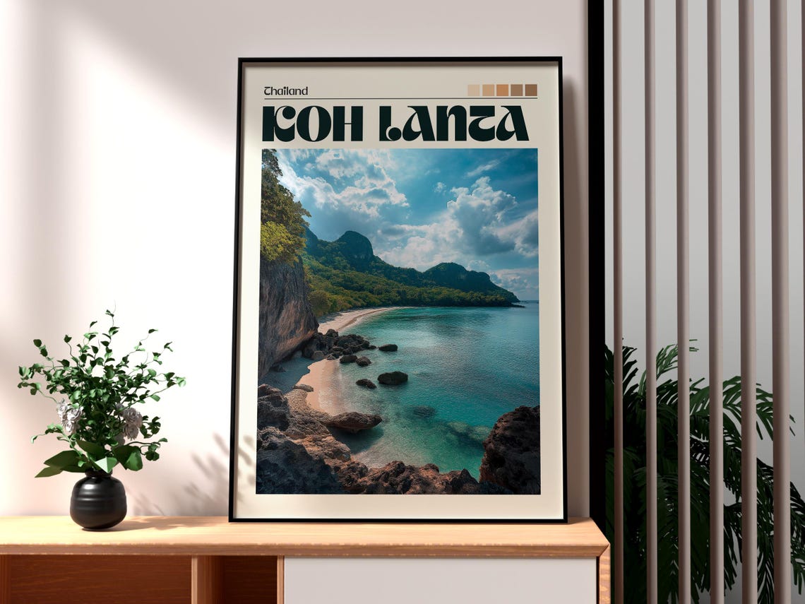 Koh Lanta Thailand Rocky Cove Turquoise Water Beach Travel Poster