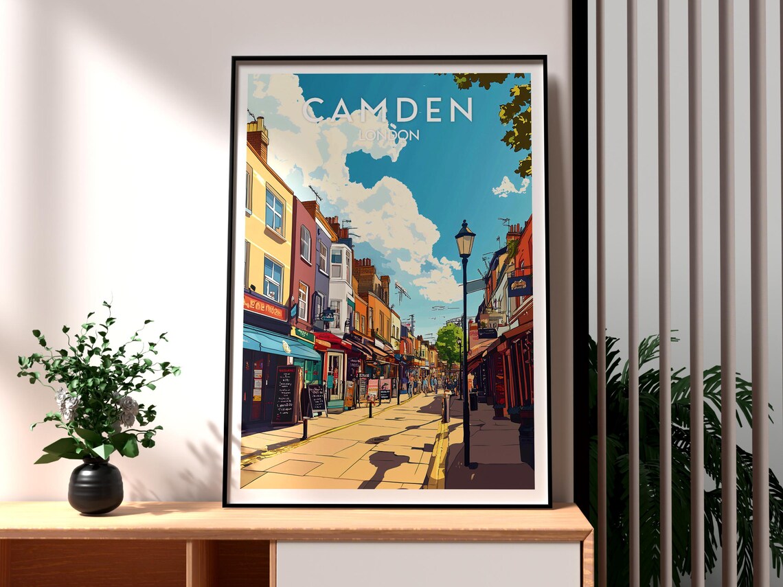 Camden London Colorful Market Street Shops Retro Travel Poster