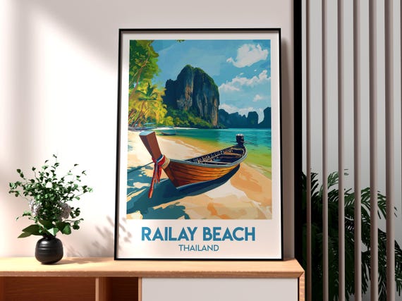 Railay Beach Travel Print Thailand Wall Art Ao Nang Krabi Poster Backpacking