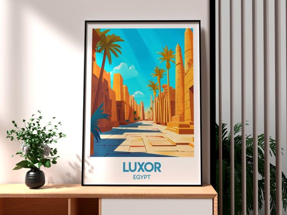 Luxor Poster Egypt Travel The Pyramids Art Print City Wall River Nile