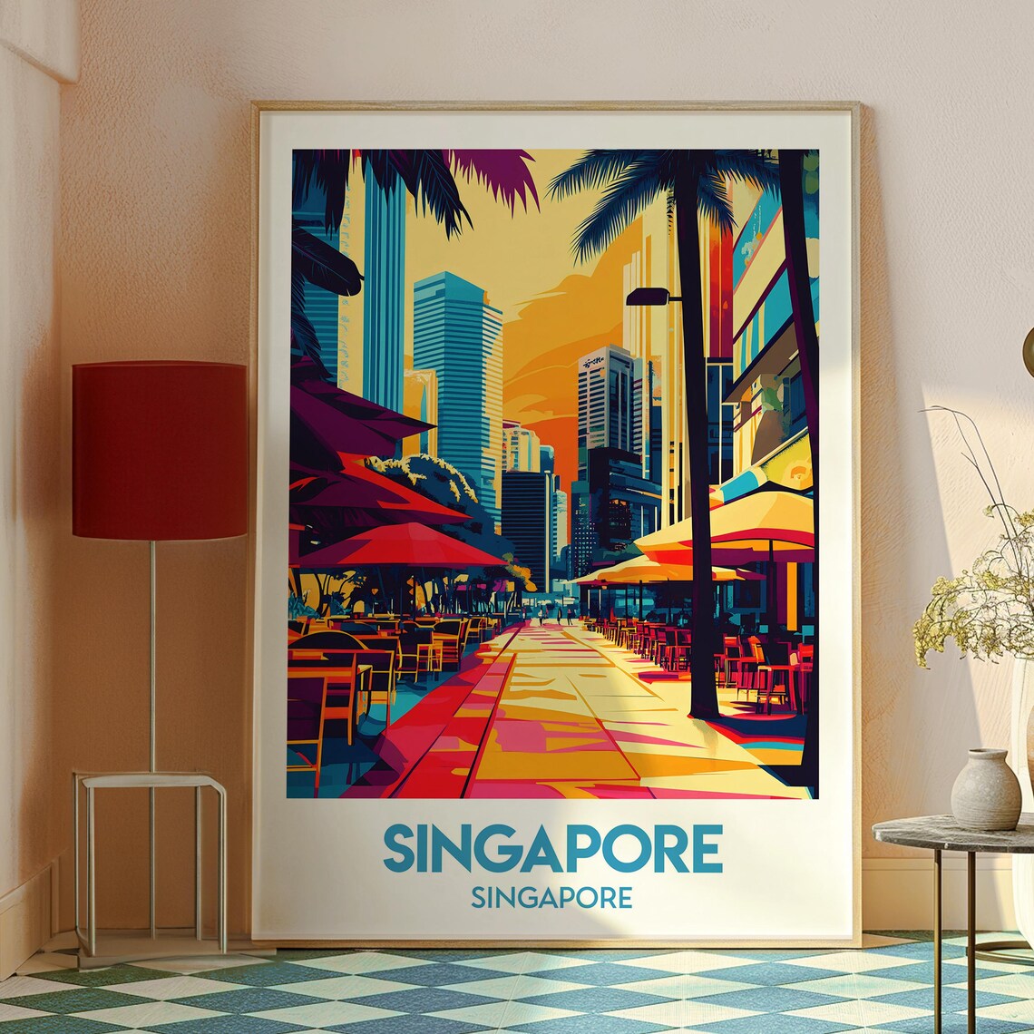 Singapore City Street Palm Trees Sunset Travel Souvenir Poster - Image 2