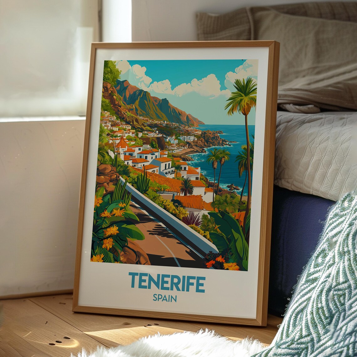 Tenerife Spain Canary Islands Coastal Town Palm Promenade Poster - Image 3