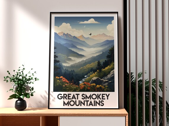 Great Smoky Mountains Misty Blue Ridge Forest Vista Art Poster