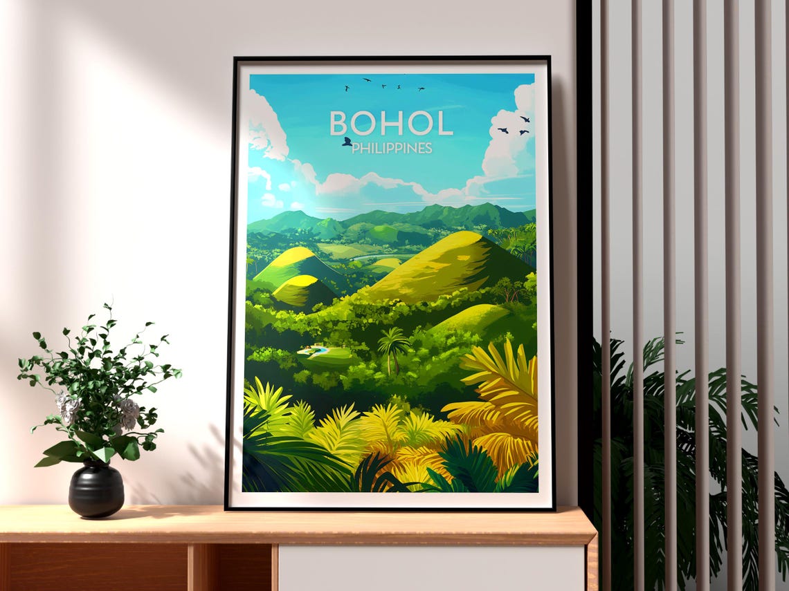 Bohol Philippines Chocolate Hills Green Valley Scenic Travel Poster