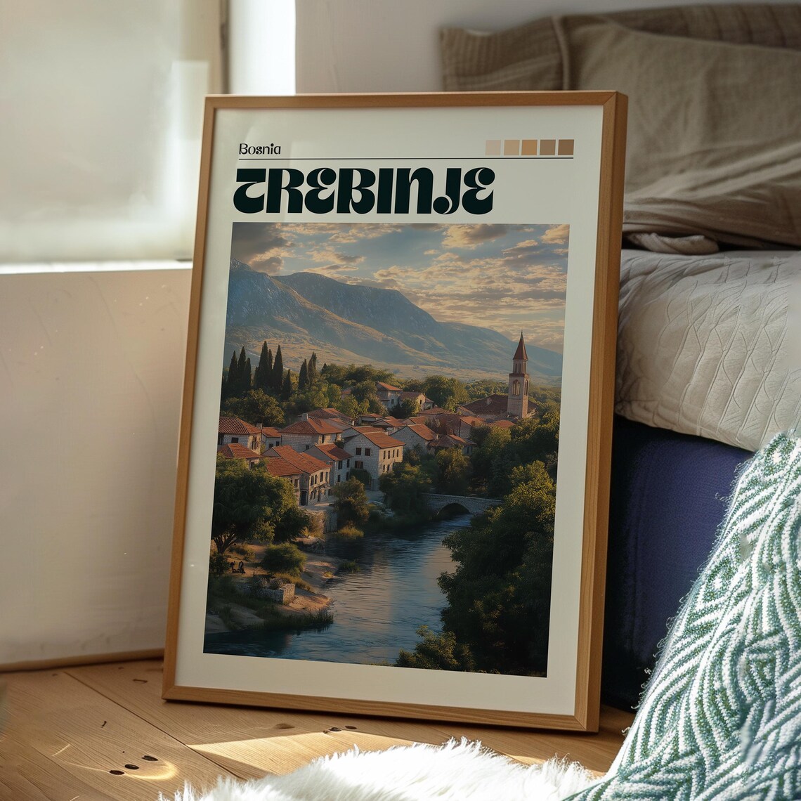 Trebinje Bosnia Old Town River Bridge Sunset Retro Travel Poster - Image 3