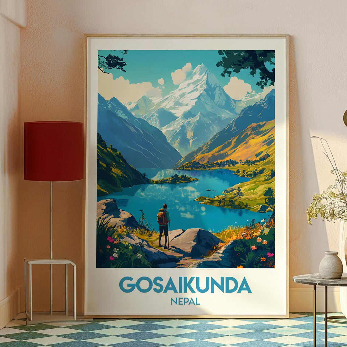 Gosaikunda Nepal Alpine Lake Hiker Himalayan Trek Travel Poster - Image 2