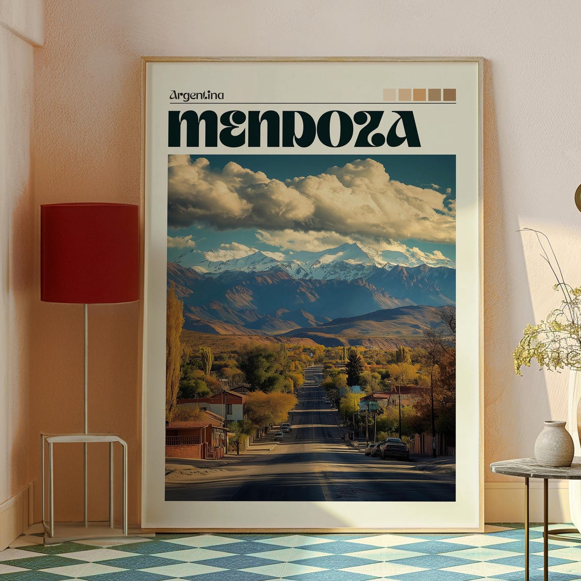 Mendoza Argentina Andean Street Snow Capped Mountains Poster - Image 2