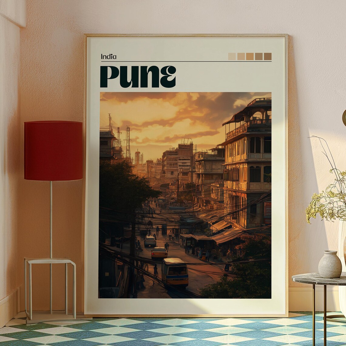 Pune India Urban City Street Golden Sunset Retro Travel Poster - Image 2
