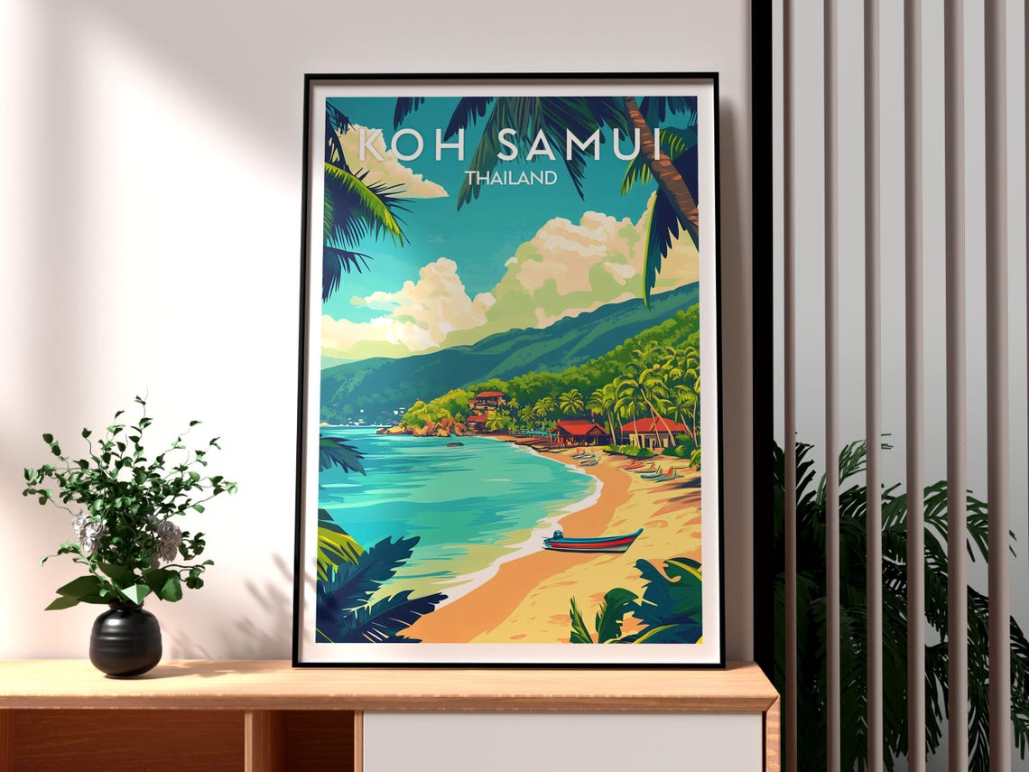Koh Samui Thailand Palm Beach Turquoise Bay Island Travel Poster