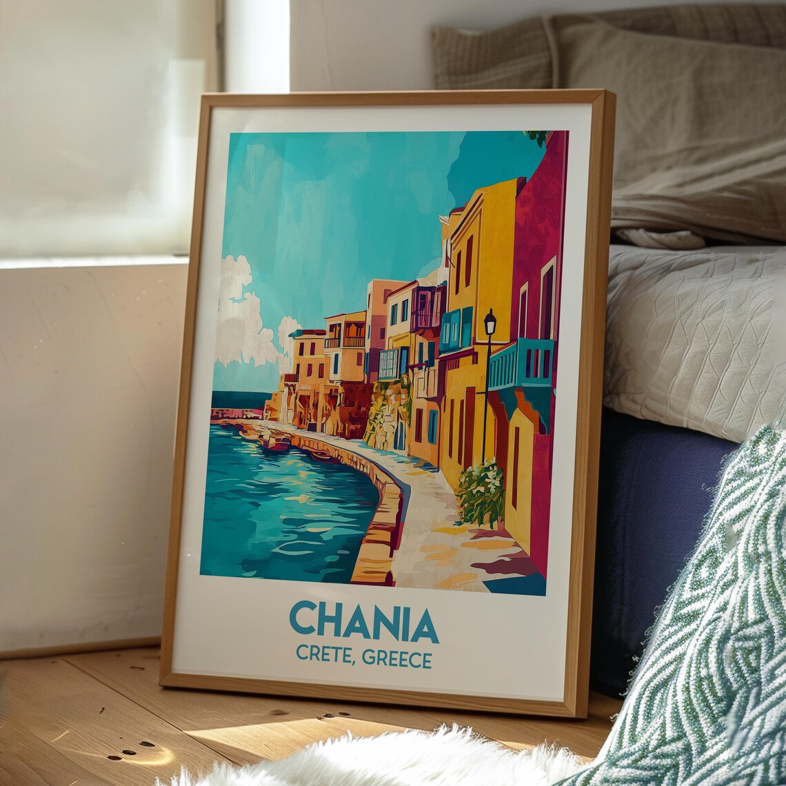 Chania Crete Greece Colorful Harbor Street Old Port Travel Poster - Image 3