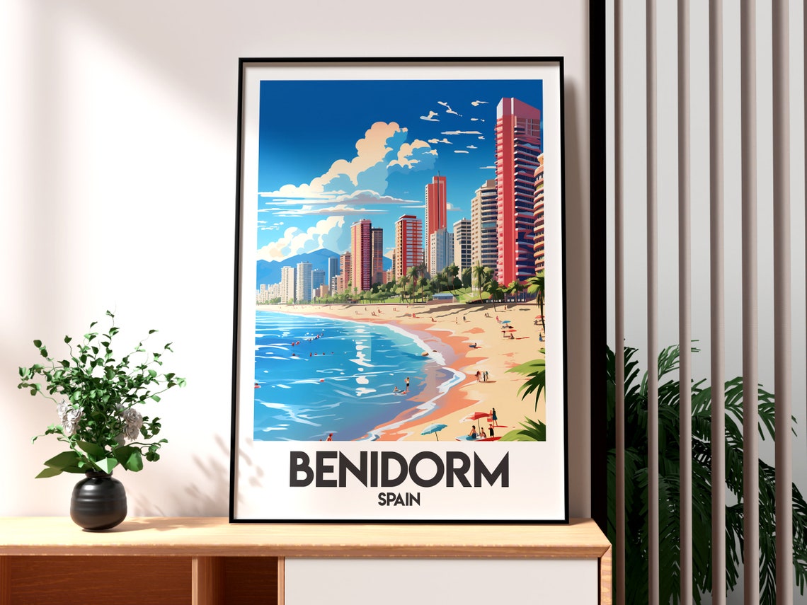 Benidorm Spain Travel Poster, Alicante Holiday Print