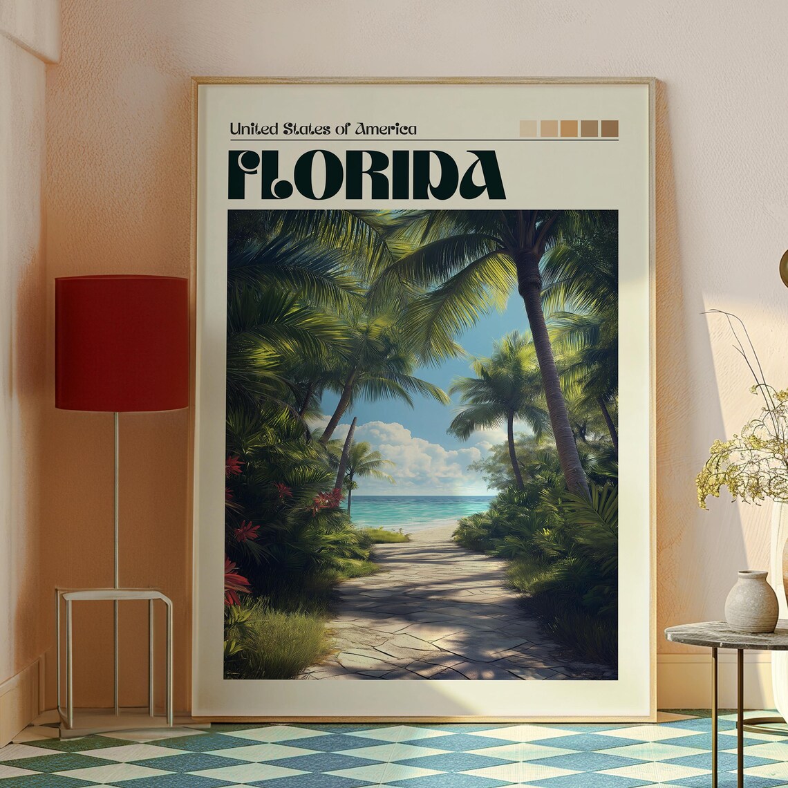 Florida USA Tropical Palm Path to Turquoise Beach Travel Poster - Image 2