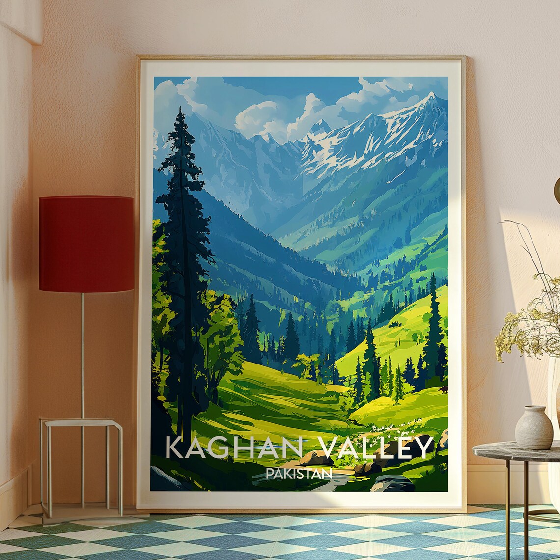 Kaghan Valley Pakistan Snow Peaks Green Valley Pines Travel Poster - Image 2