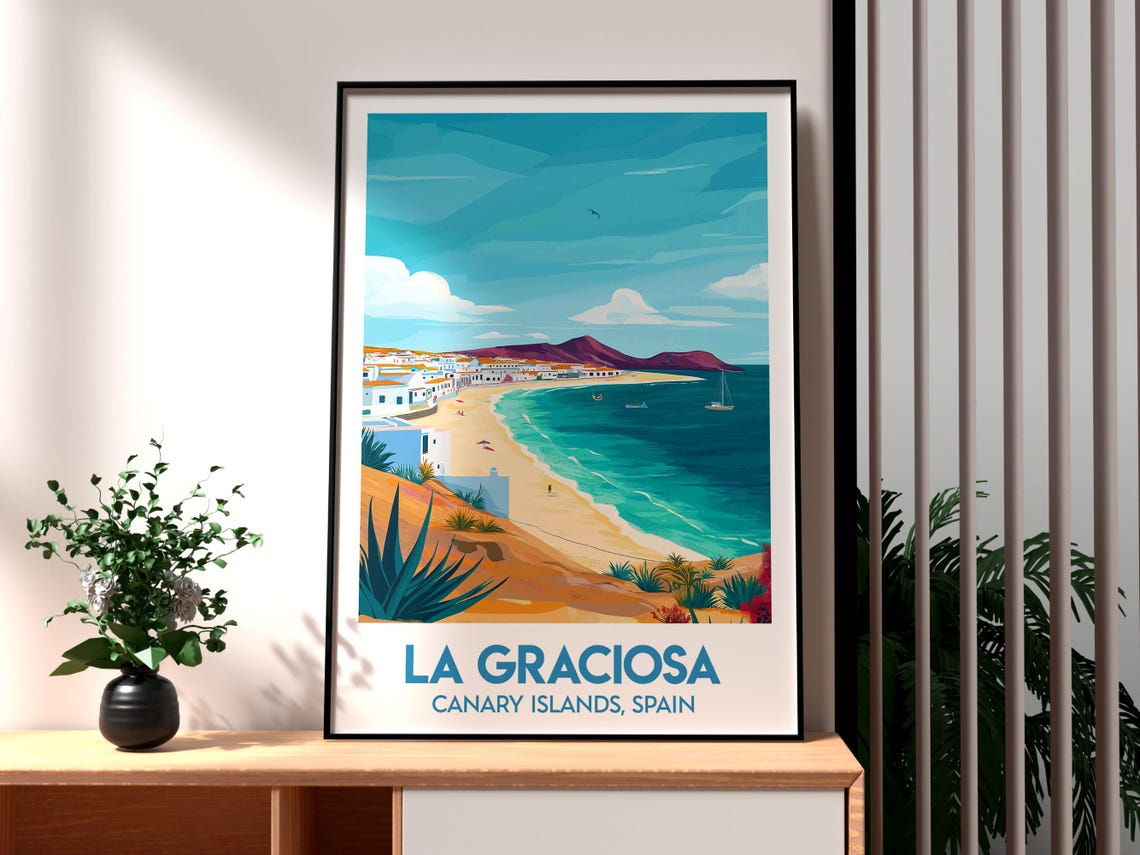La Graciosa Spain Canary Island Beach Turquoise Sea Travel Poster