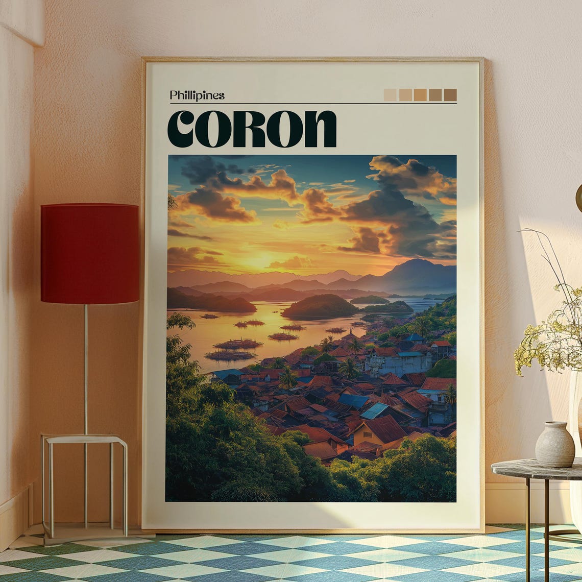 Coron Philippines Sunset Bay Over Tropical Town Travel Poster - Image 2