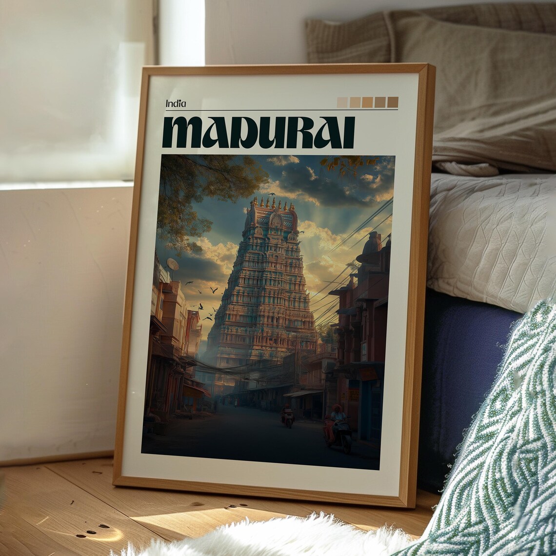 Madurai India Meenakshi Temple Gopuram Sunset Skyline Travel Poster - Image 3