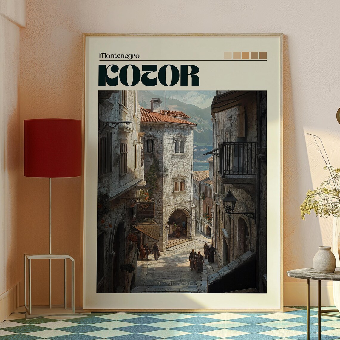 Kotor Montenegro Historic Old Town Stone Street Scene Poster - Image 2