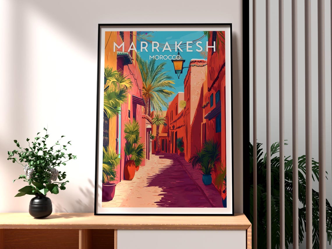 Marrakesh Morocco Medina Alley Palms and Lantern Glow Poster