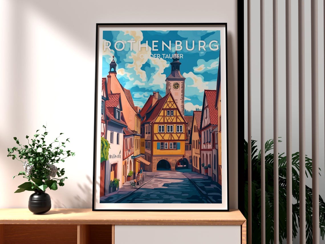 Rothenburg Germany Medieval Old Town Cobblestone Street Poster