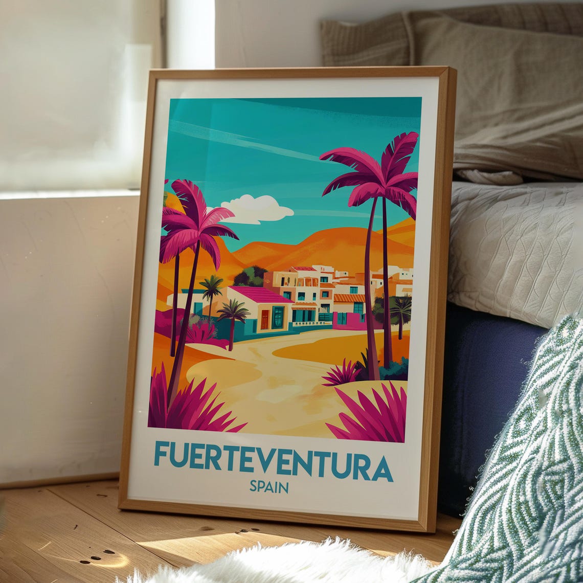 Fuerteventura Spain Bright Canary Island Village Scene Travel Poster - Image 3