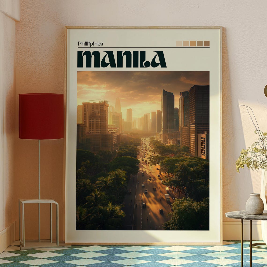 Manila Philippines Sunset City Boulevard Palm Tree Skyline Poster - Image 2