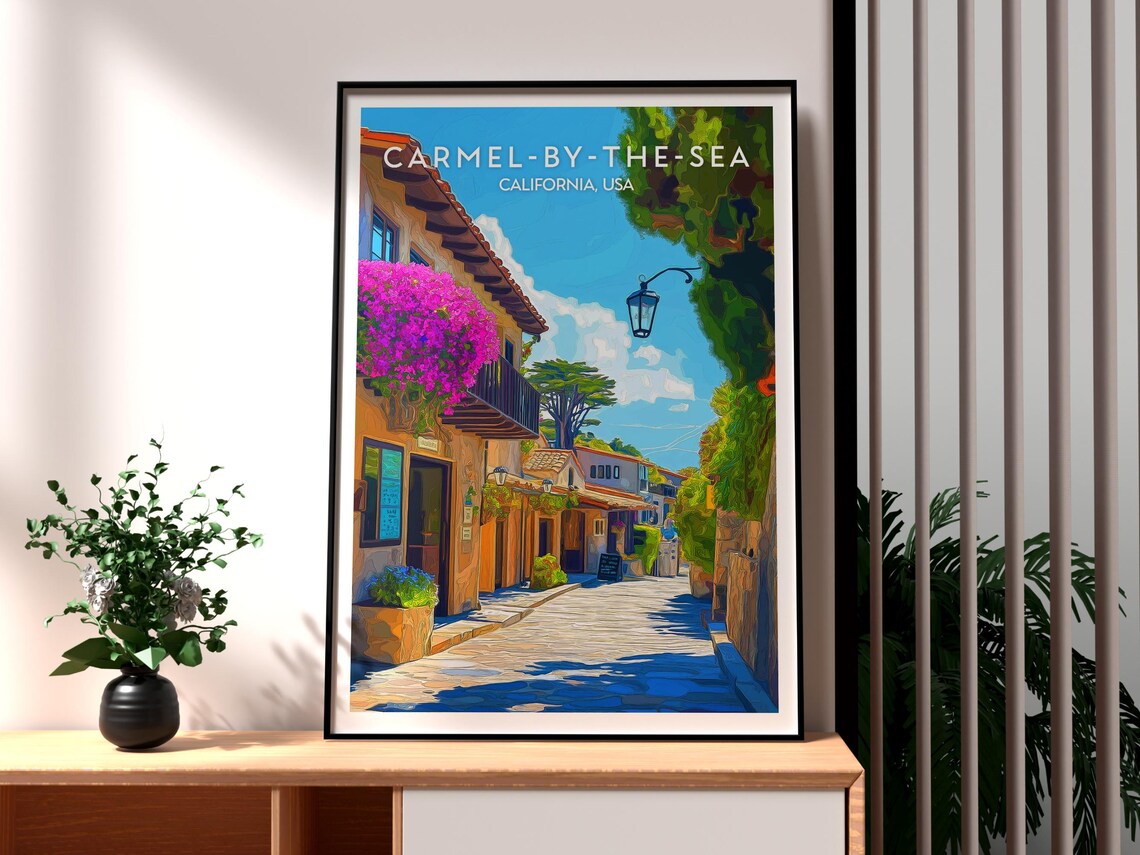 Carmel-by-the-Sea California Cobblestone Lane Garden Travel Poster